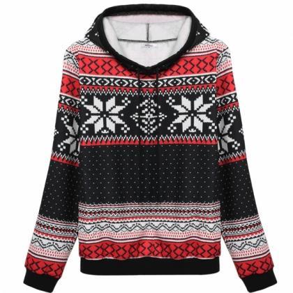 Meaneor Women Fashion Casual Loose Print Hooded..
