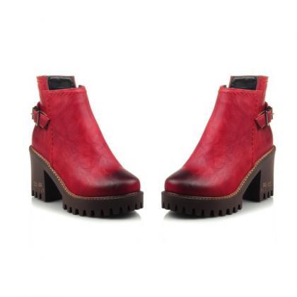 Chunky Heel Fall Cleated Ankle Boots With Side..