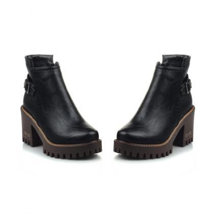 Chunky Heel Fall Cleated Ankle Boots With Side..