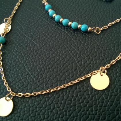 Double Layers Bright Turquoise Necklace