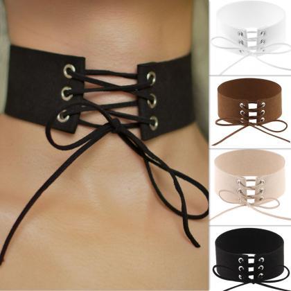 Exaggerated Wide Velvet Lace-up Collars Necklace