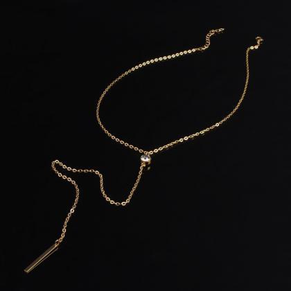 Vertical Gold Bar Minimal Y Chain Necklace