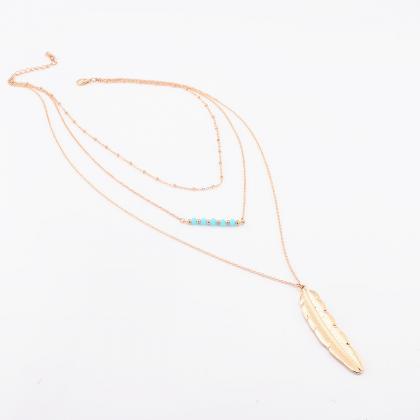Crystal Beads Metal Feather Tassels Multilayer..