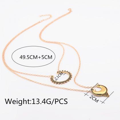 Street Snap Carving Crescent Moon Double Necklace