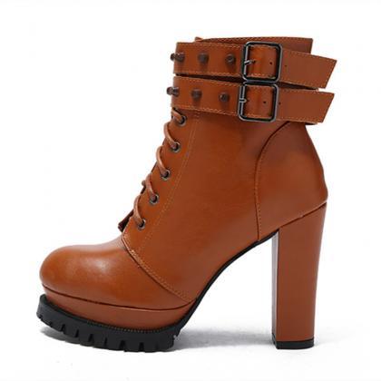 Round Head Ankle Strap Rivet Short Boots