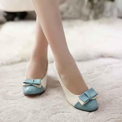 Sweet Bowknot Color Matching High Heeled Shoes