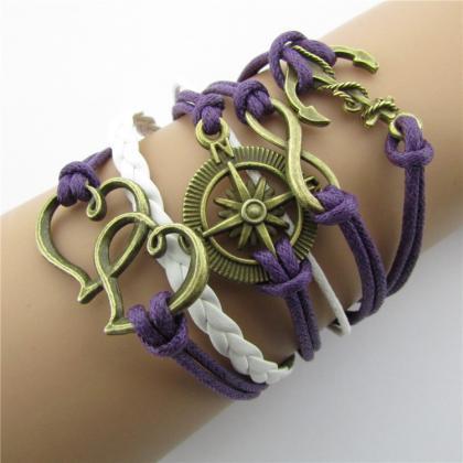 Anchor Heart Hand-made Leather Cord Bracelet