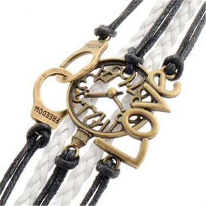 Fashion Clock Love Handcuffs Multielement Bracelet