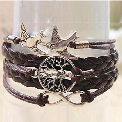 Endless Love Bird Dove Leather Bracelet