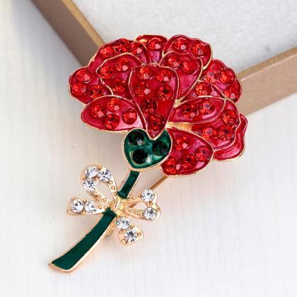 Retro Diamond Red Rose Brooch