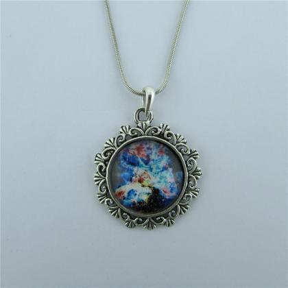 Fashion Metal Lace Colorful Starry Sky Pendant..