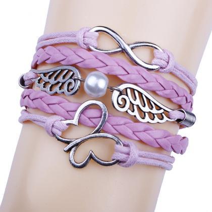 Romantic Pink Butterfly Hand-made Leather Cord..