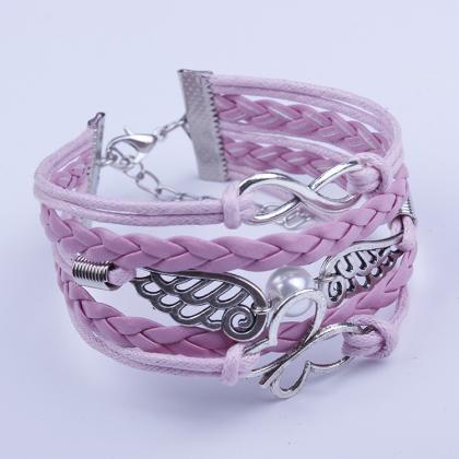 Romantic Pink Butterfly Hand-made Leather Cord..