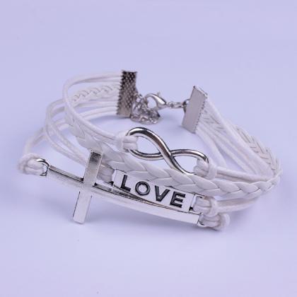 Cross Love White Wax String Handmade Bracelet