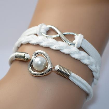 Pure White Velvet Rope Love Pearl Bracelet