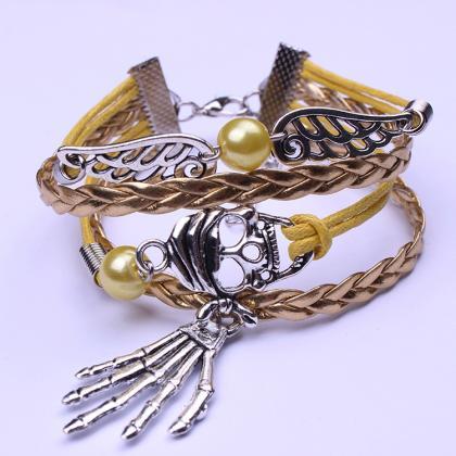 Personality Skull Handmade Golden Rope Bracelet