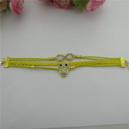 Luxury Crystal Owl 8 Fashion Leather Bracelet