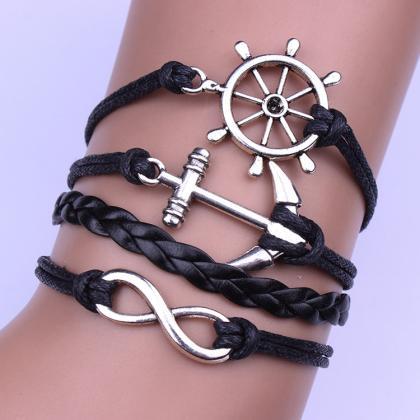 Personality Black Anchor Rudder Multilayer Woven..