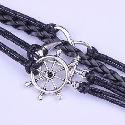 Personality Black Anchor Rudder Multilayer Woven..