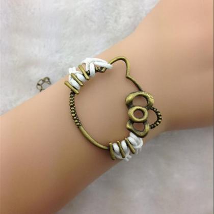 Cute Kitty Hand-made Leather Cord Bracelet
