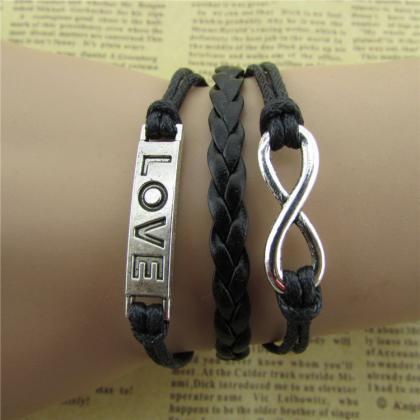 Simple Fashion Love Black Wax String Bracelet