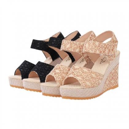 Hollow Out Breathable Velcro Wedge Sandals
