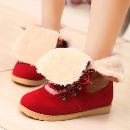 Style Female Lace Up Fur Snow Boots