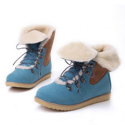 Style Female Lace Up Fur Snow Boots