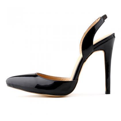 Patent Leather Pointed-toe Sling Back Stiletto..
