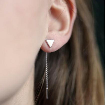 Smooth Triangle Chain Tassel Earrings