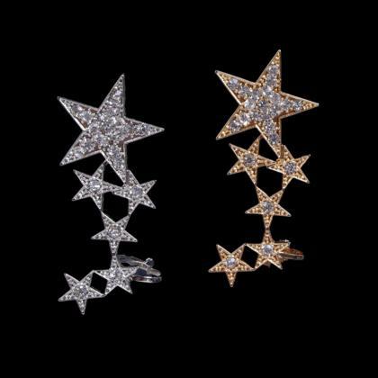 Crystallised Stars Ear Cuffs In Silver Or Gold