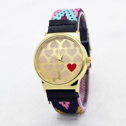 Fashion Heart Print Woven Watch