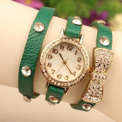 Crystal Butterfly Leather Quartz Watch