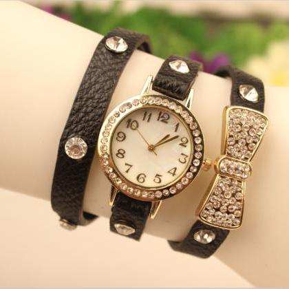 Crystal Butterfly Leather Quartz Watch