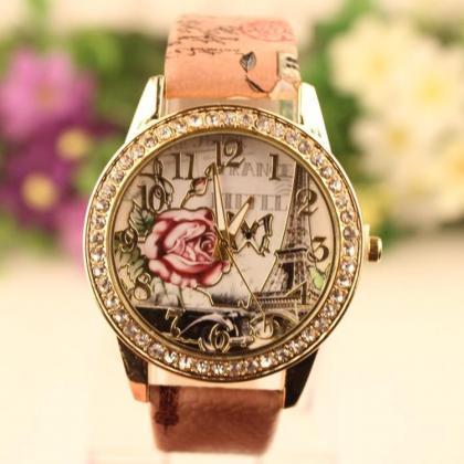 Retro Rosy Print Lady's Watch