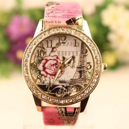 Retro Rosy Print Lady's Watch