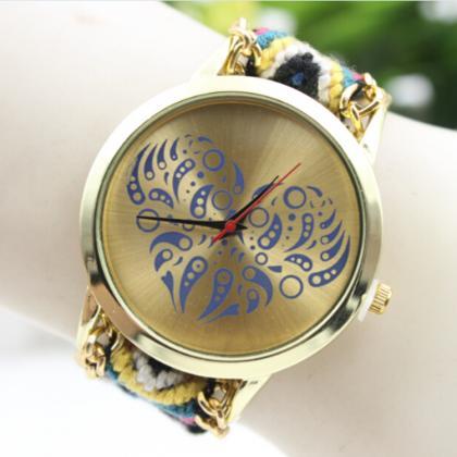 Colorful Love Design Wool Knitting Strap Watch