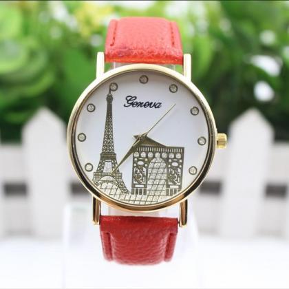 Building Design Print Leather Watch