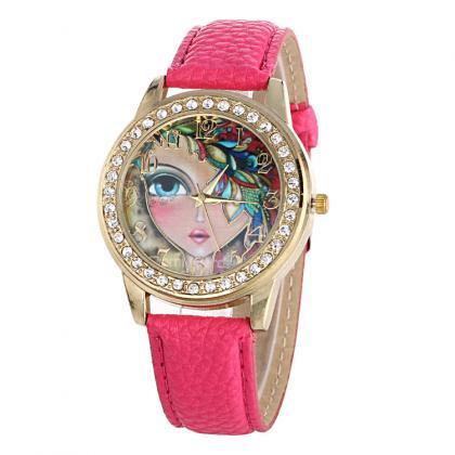 Floral Beauty Crystal Leather Watch
