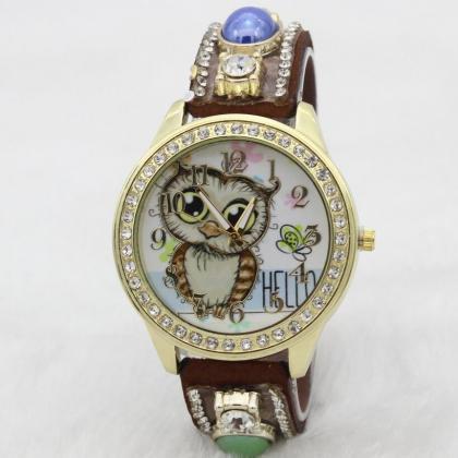 Oval Stones Owl Print Watch