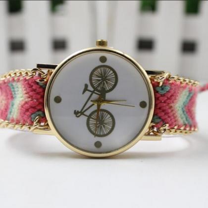 Bicycle Print Colorful Woven Watch
