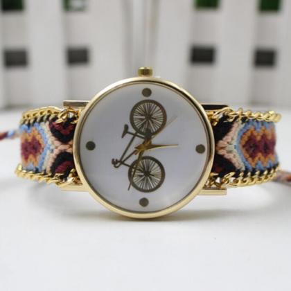 Bicycle Print Colorful Woven Watch