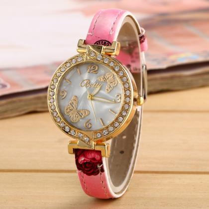 Crystal Butterfly Leather Gift Watch