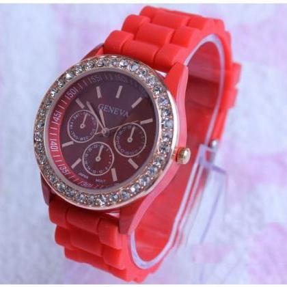 Fashion Crystal Jelly Strap Watch
