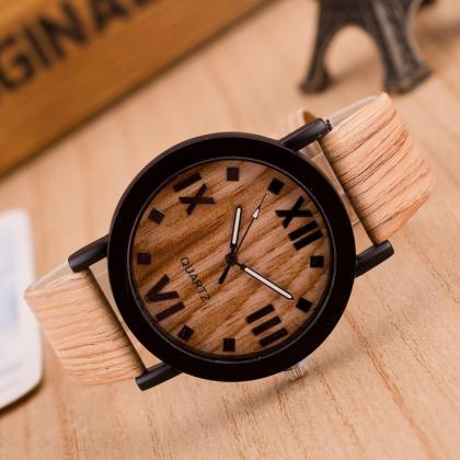 Popular Wood Grain Print Strap Watch