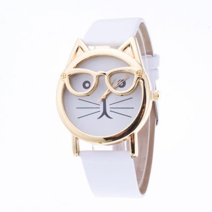 Creativity Cartoon Cat With Glasses Watch