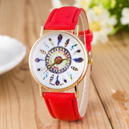 Beautiful Peacock Feather Leather Watch