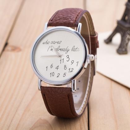 Letter Number Print Leather Watch