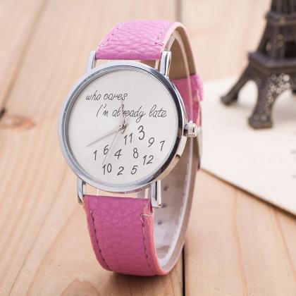 Letter Number Print Leather Watch