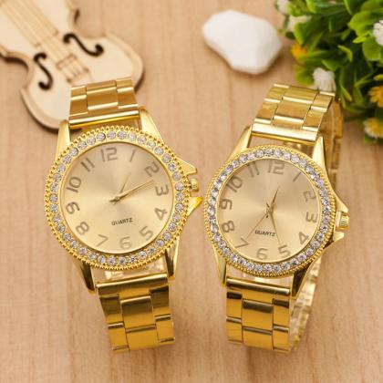 Golden Crystal Alloy Strap Watch